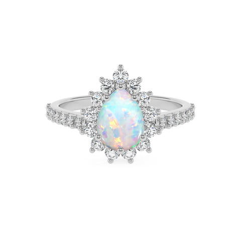 lab grown opal pear half eterity halo solitaire engagement ring