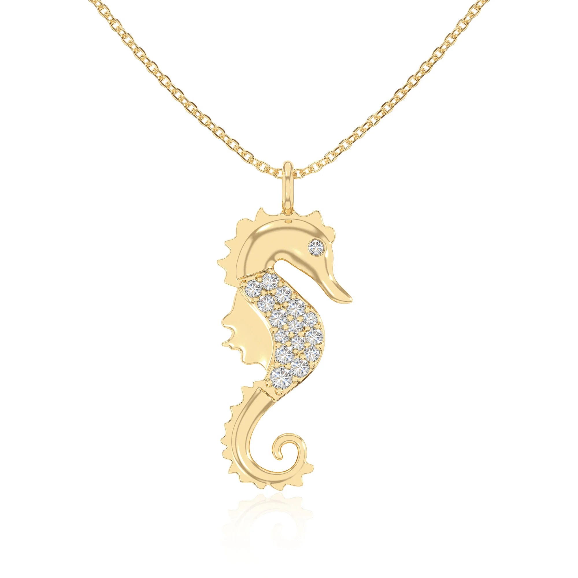 moissanite sea horse necklaces in yellow gold vermeil 