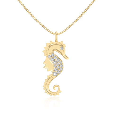 moissanite sea horse necklaces in yellow gold vermeil 