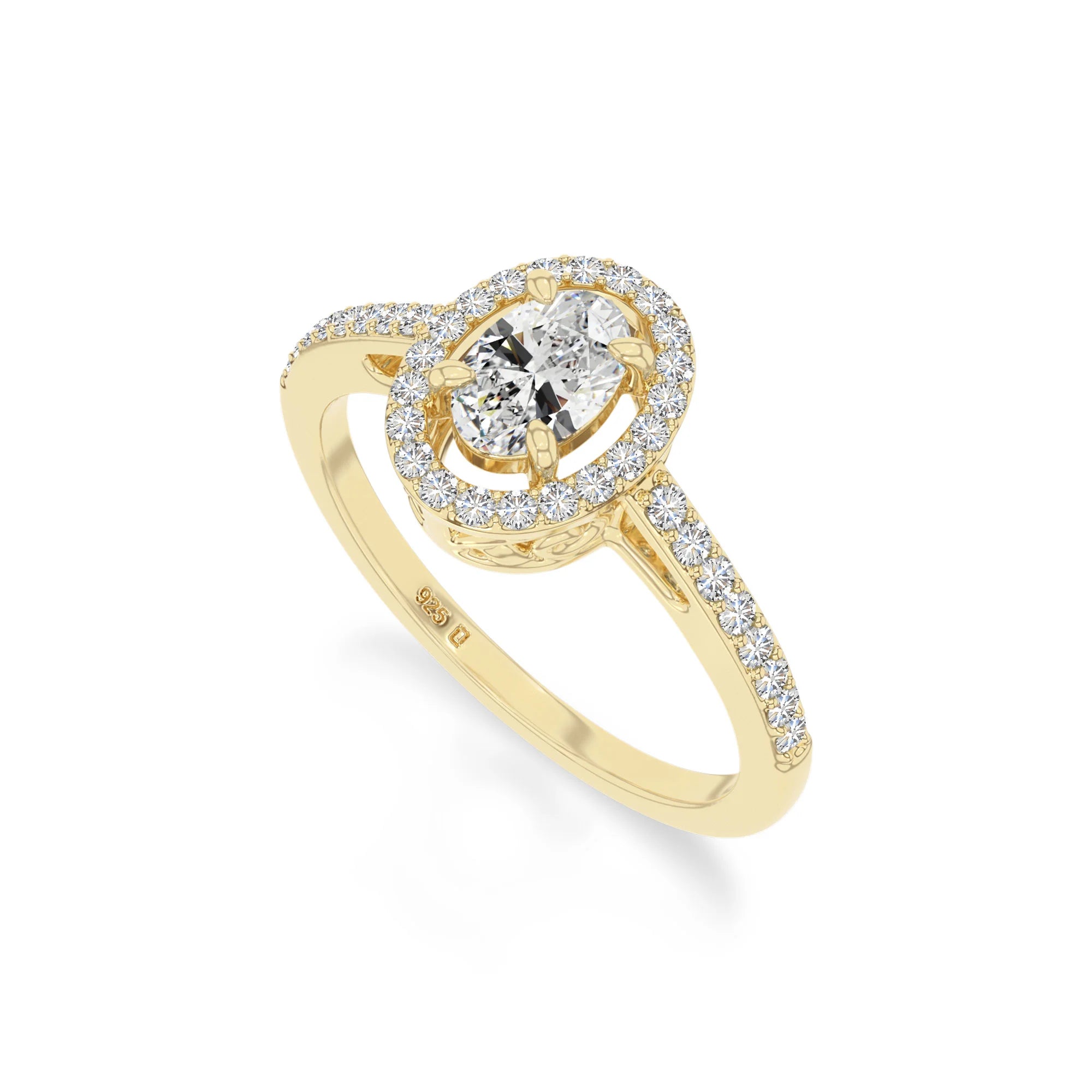 natural moissanite solitaire halo engagement rings in yellow gold vermeil