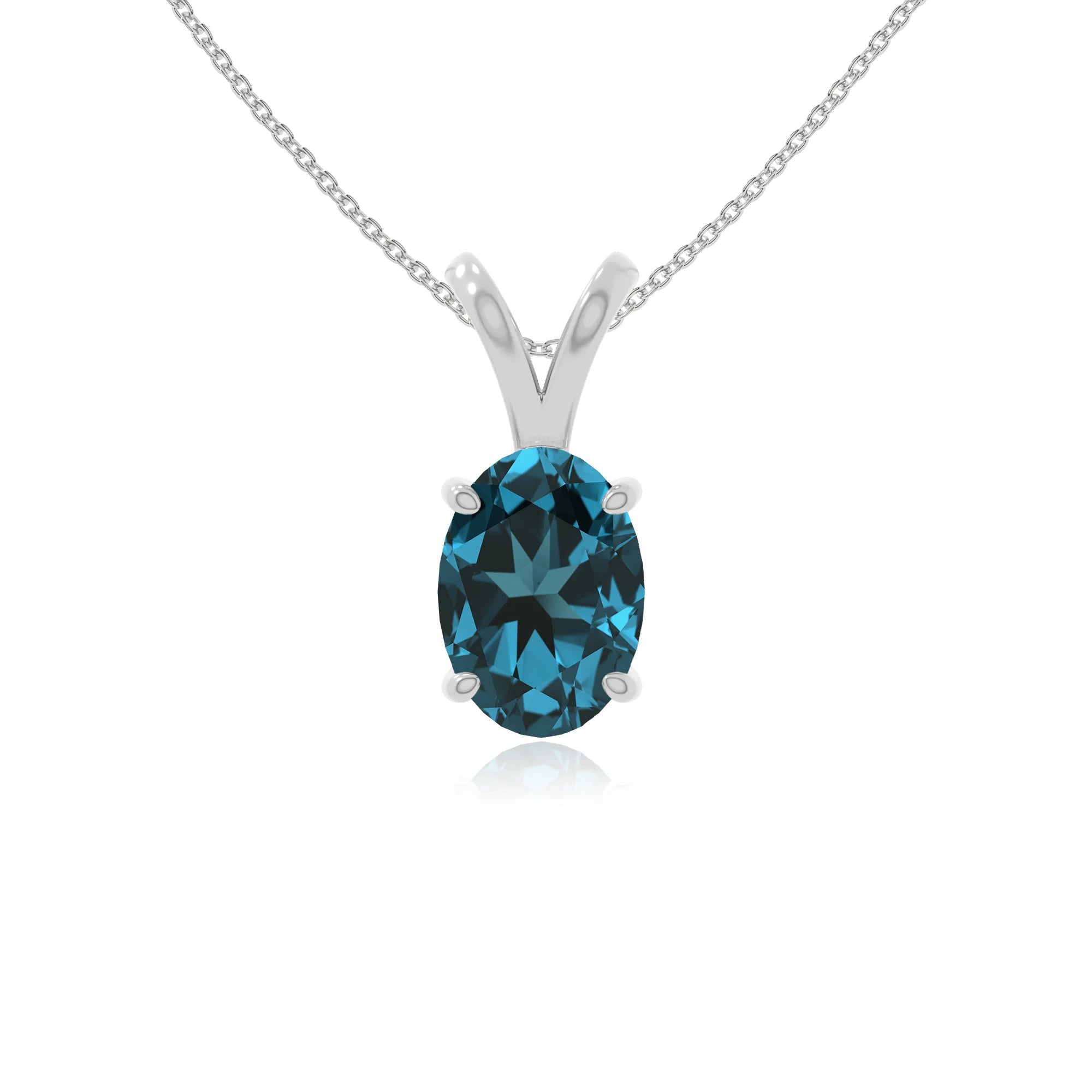 natural london-blue-topaz v-bale solitaire necklaces in sterling silver 