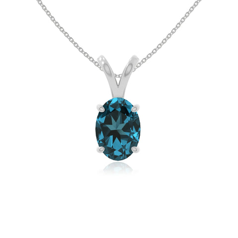 natural london-blue-topaz v-bale solitaire necklaces in sterling silver 