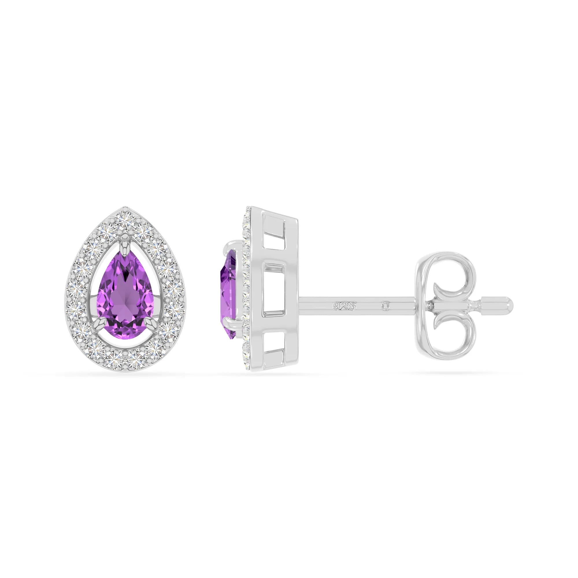 natural amethyst halo stud earrings in sterling silver 