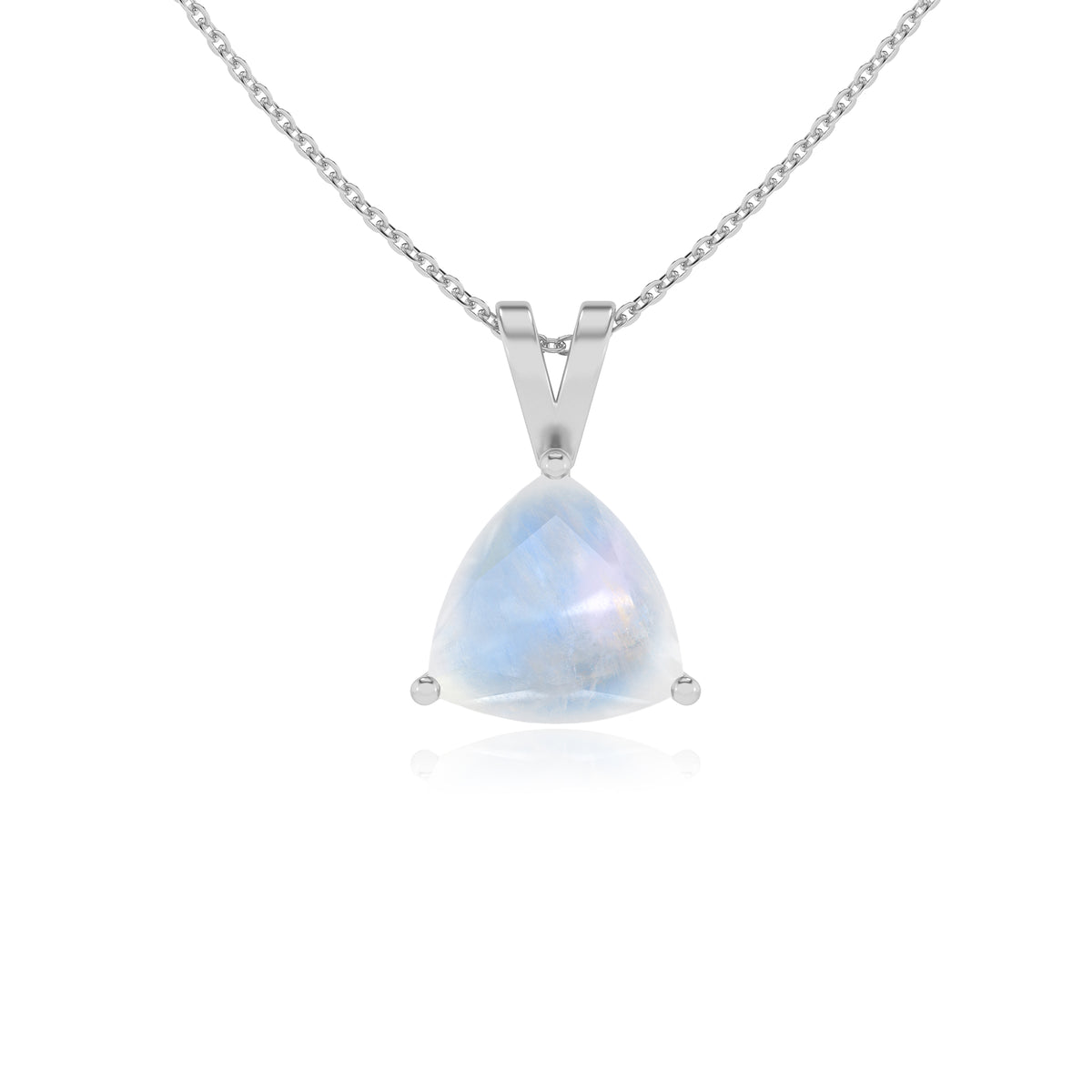 lab grown rainbow moonstone trillion shape solitaire v-bale pendant necklace