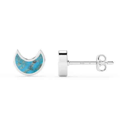 natural compressed turquoise moon shape stud earrings