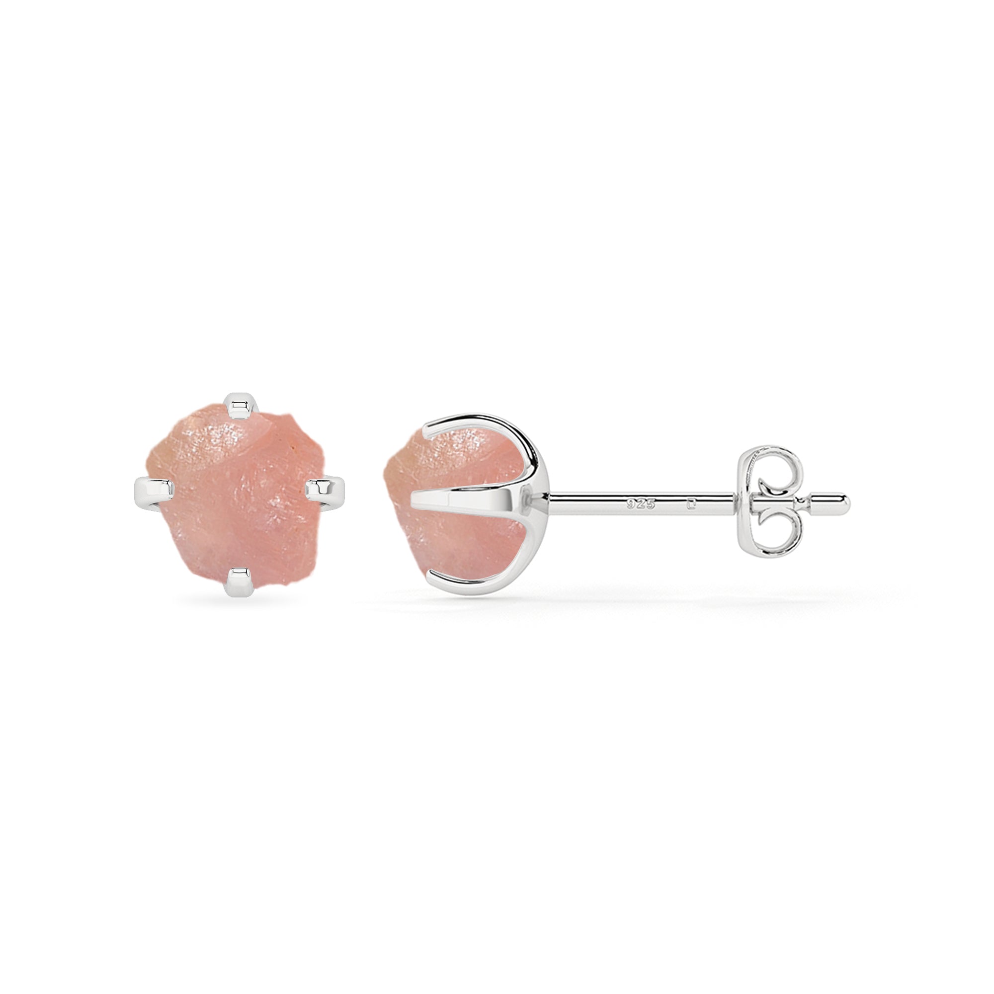 natural rose quartz rough shape stud earrings