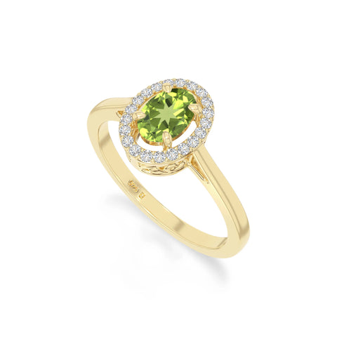 natural peridot solitaire halo engagement rings in yellow gold vermeil