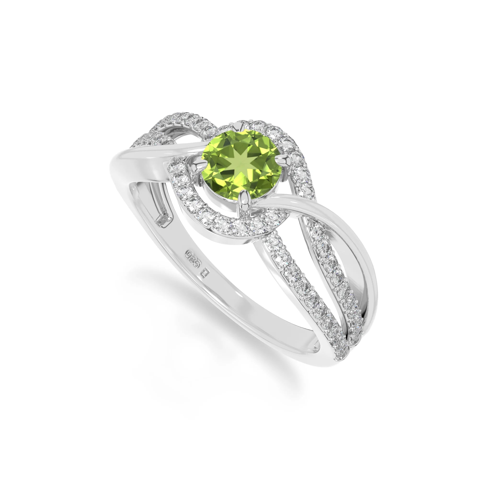 natural peridot solitaire engagement rings in sterling silver 