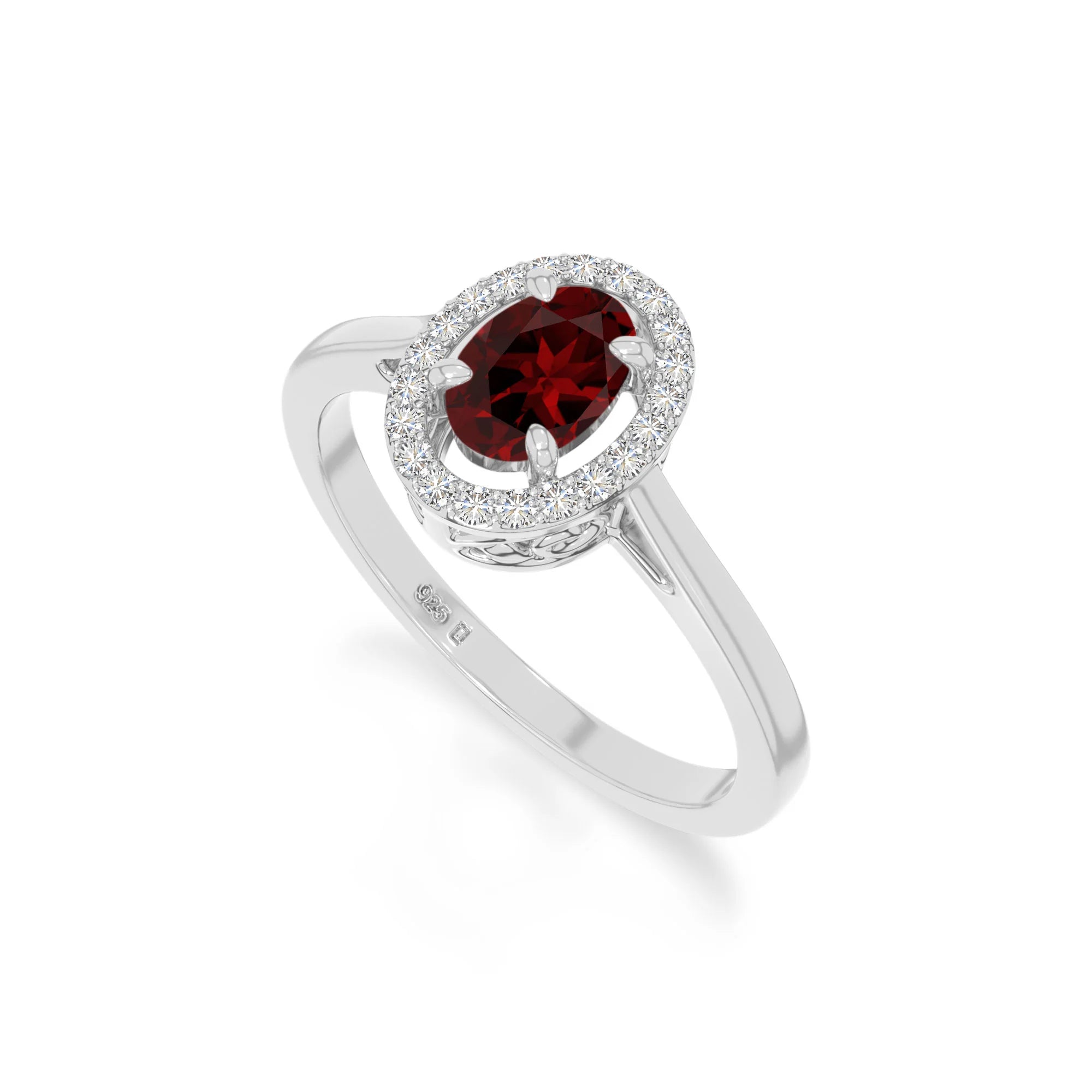 natural garnet solitaire halo engagement rings in sterling silver 