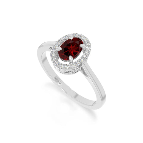 natural garnet solitaire halo engagement rings in sterling silver 