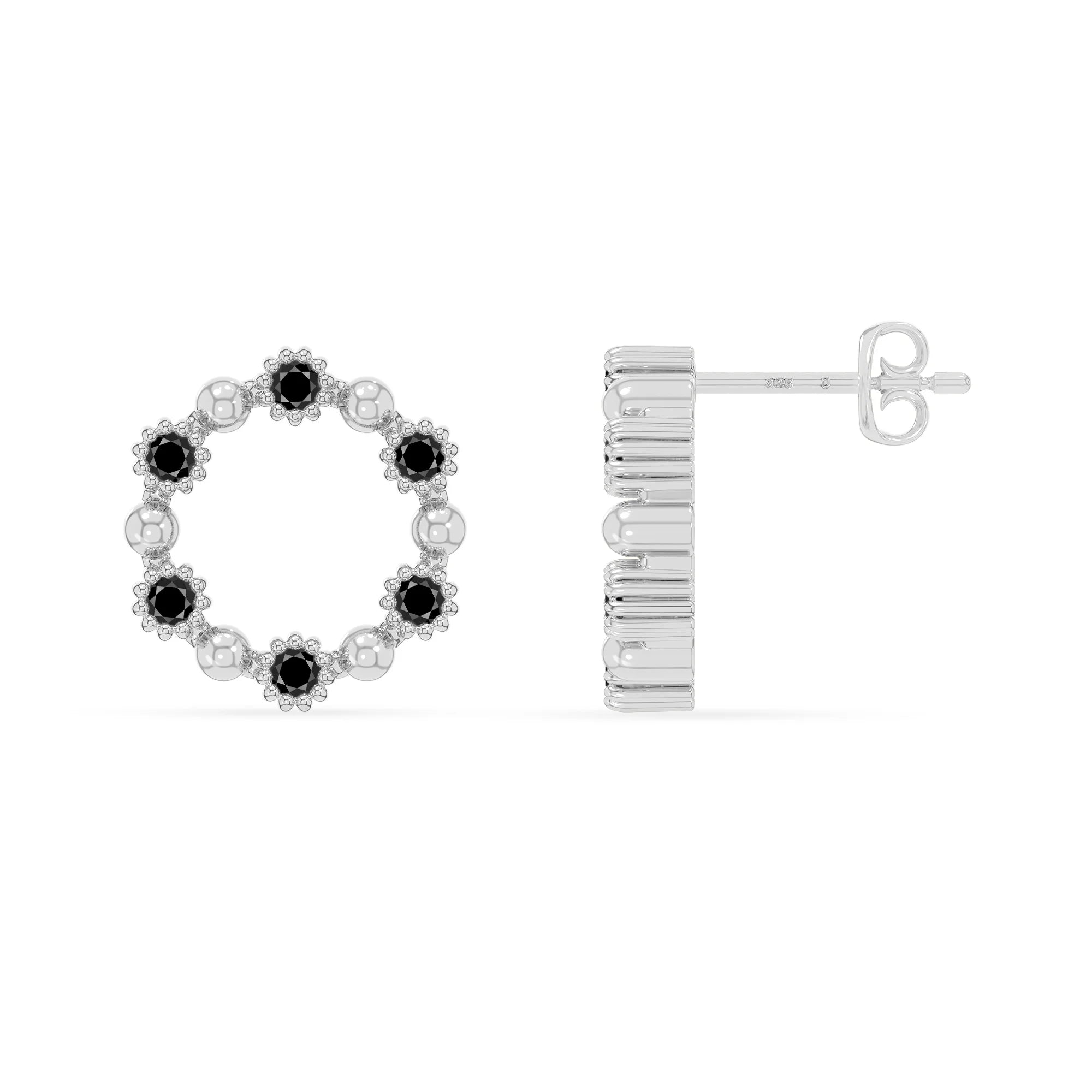 natural black-onyx circle-of-life stud earrings in sterling silver 
