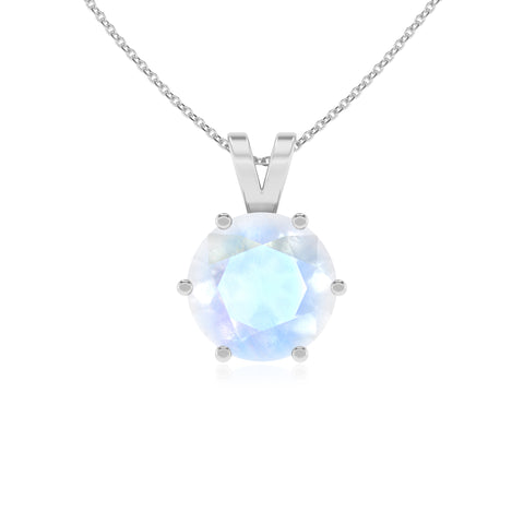 natural rainbow moonstone round shape solitaire v-bale pendant necklace