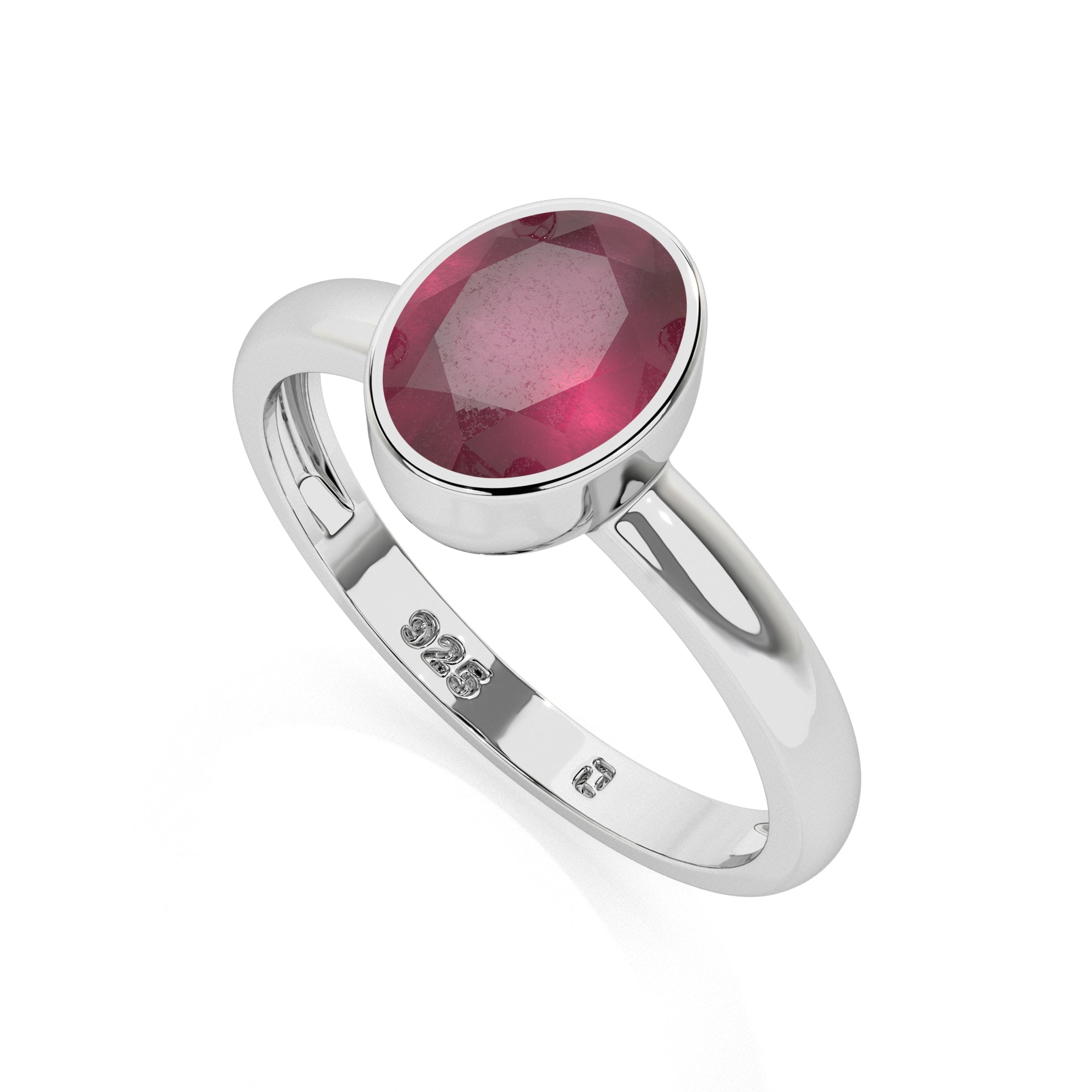 ruby oval cut stackable bezel-set ring