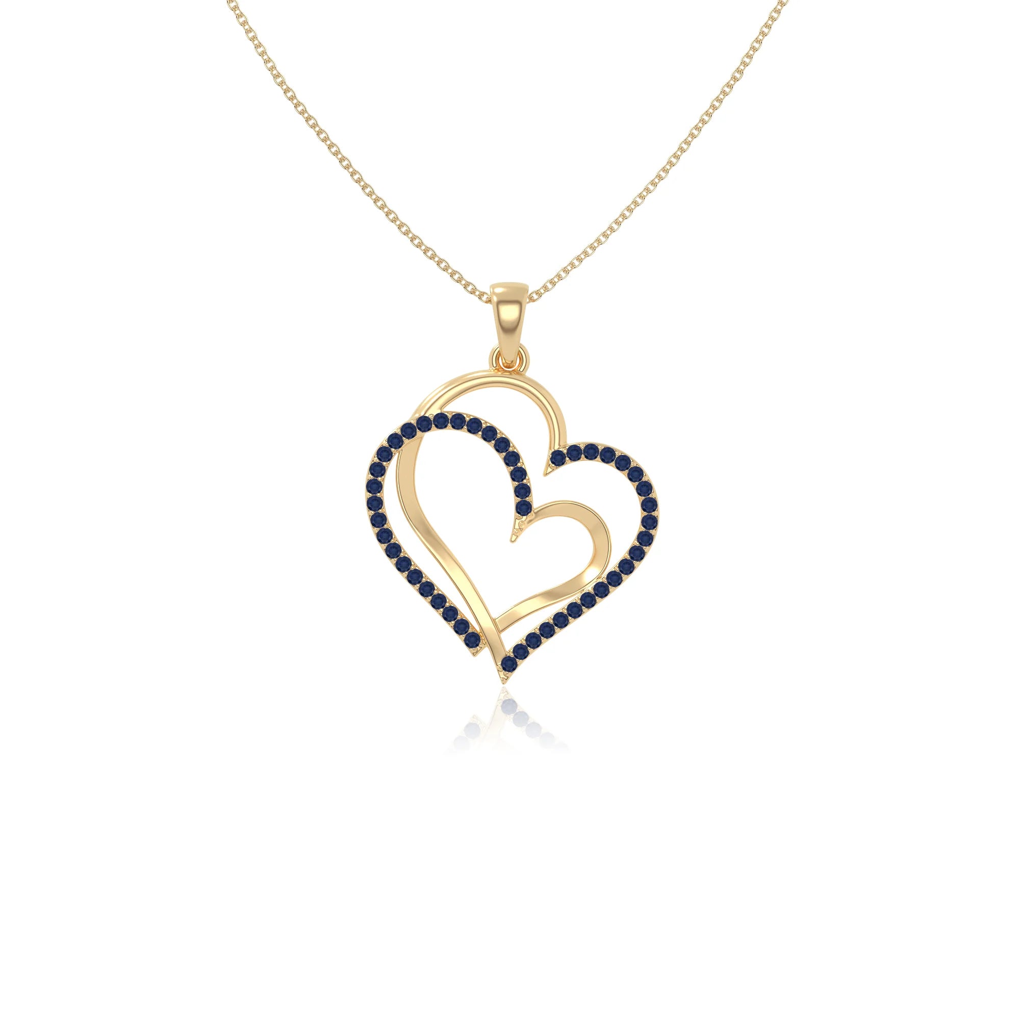 natural blue-sapphire double heart necklaces in yellow gold vermeil 