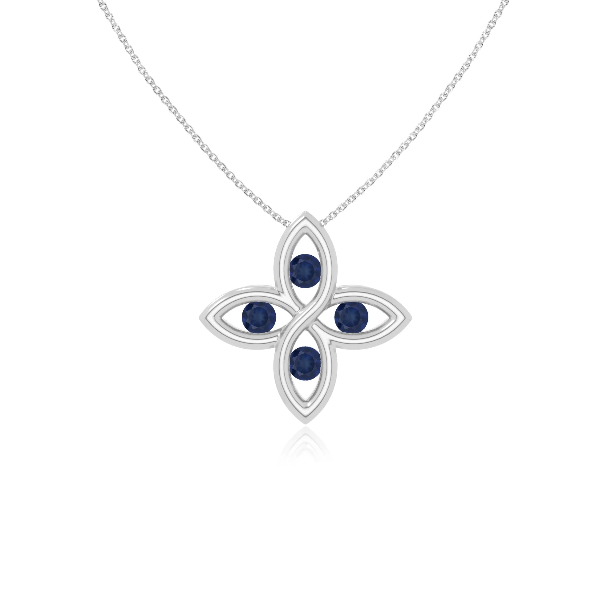 natural blue-sapphire 4 petal flower necklaces in sterling silver 