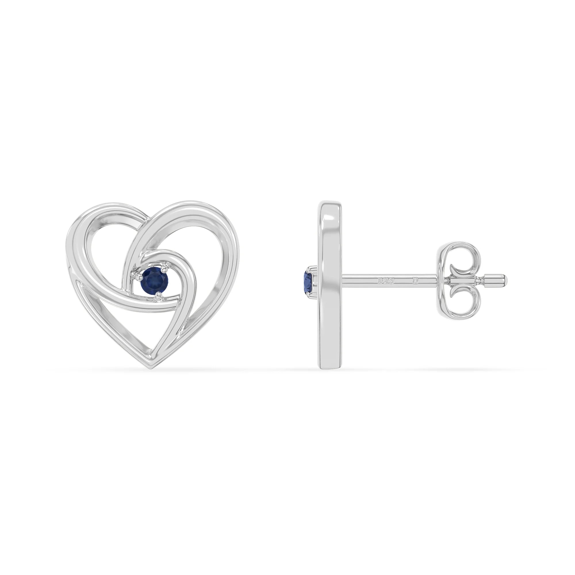natural blue-sapphire heart stud earrings in sterling silver 