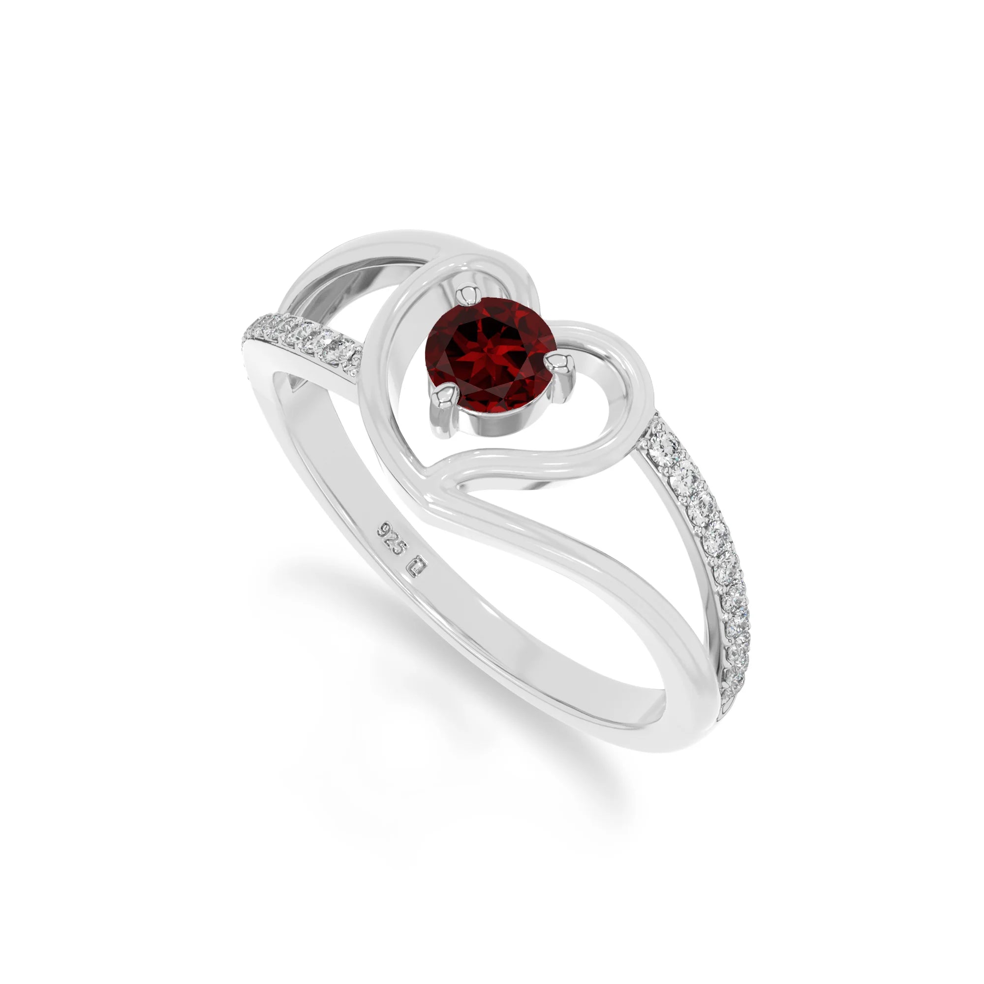 natural garnet heart promise rings in sterling silver 