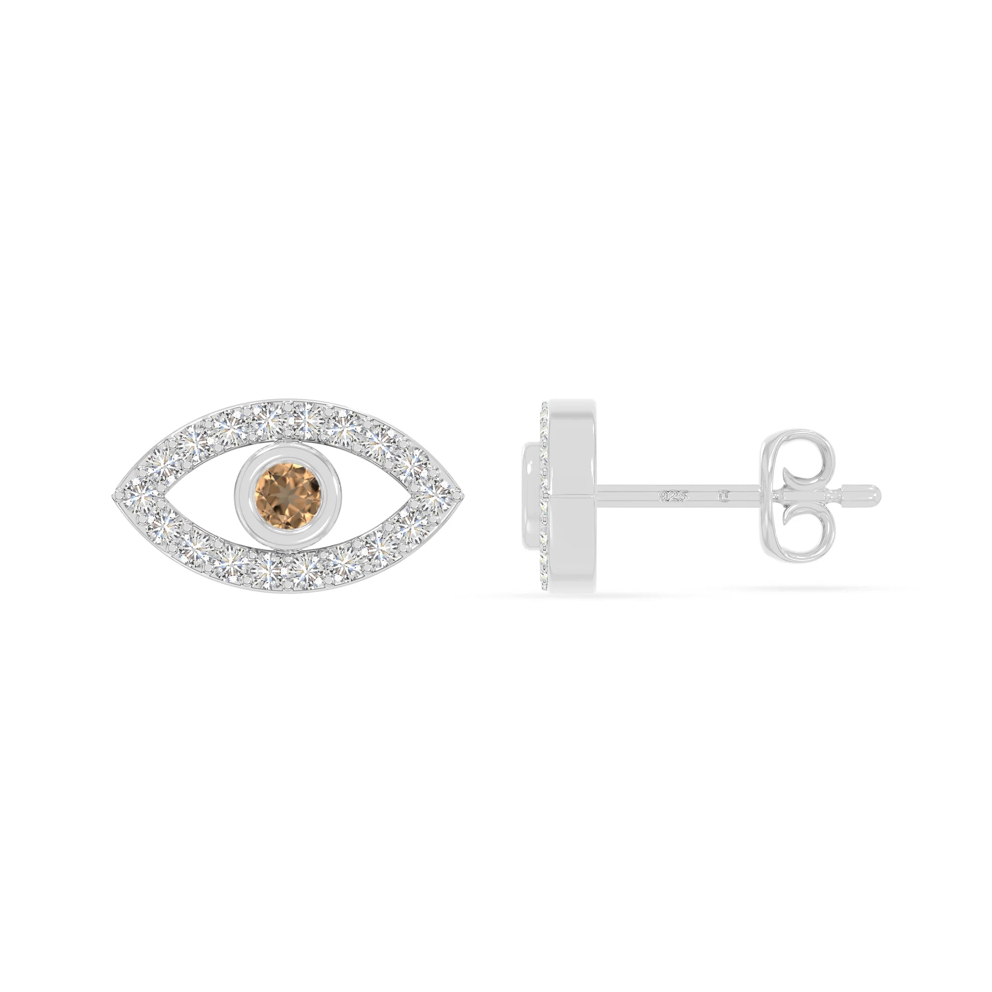 natural citrine evil eye stud earrings in sterling silver 