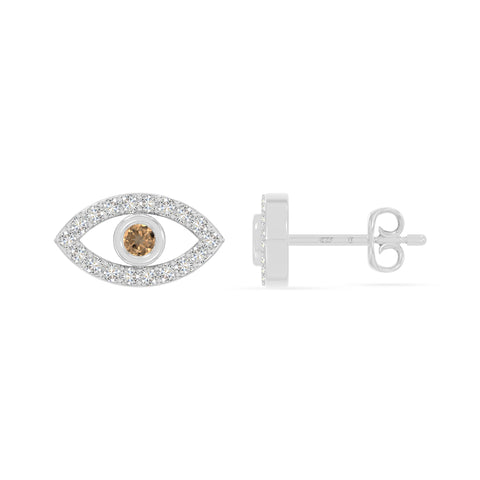 natural citrine evil eye stud earrings in sterling silver 