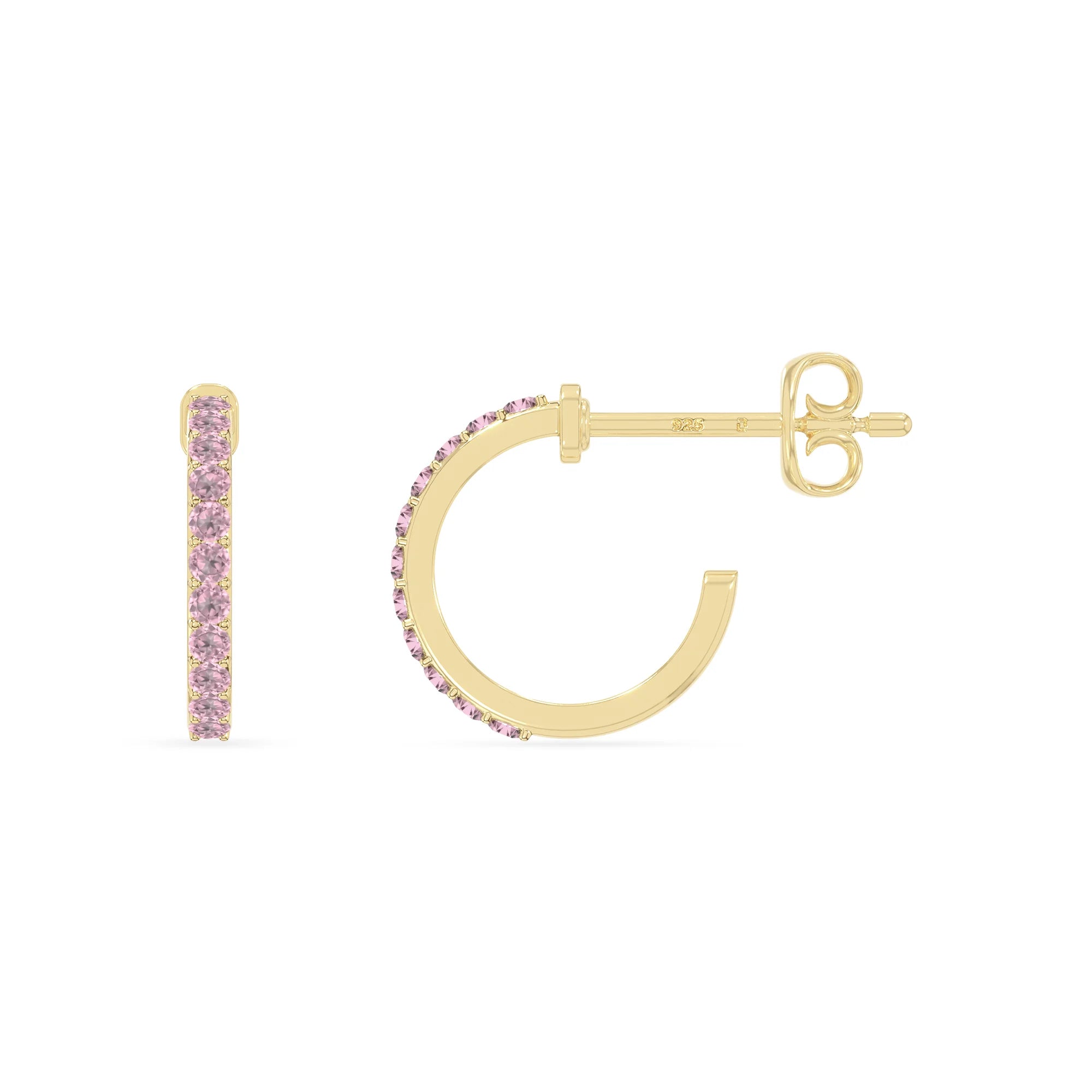 natural pink-tourmaline hoop earrings in yellow gold vermeil 