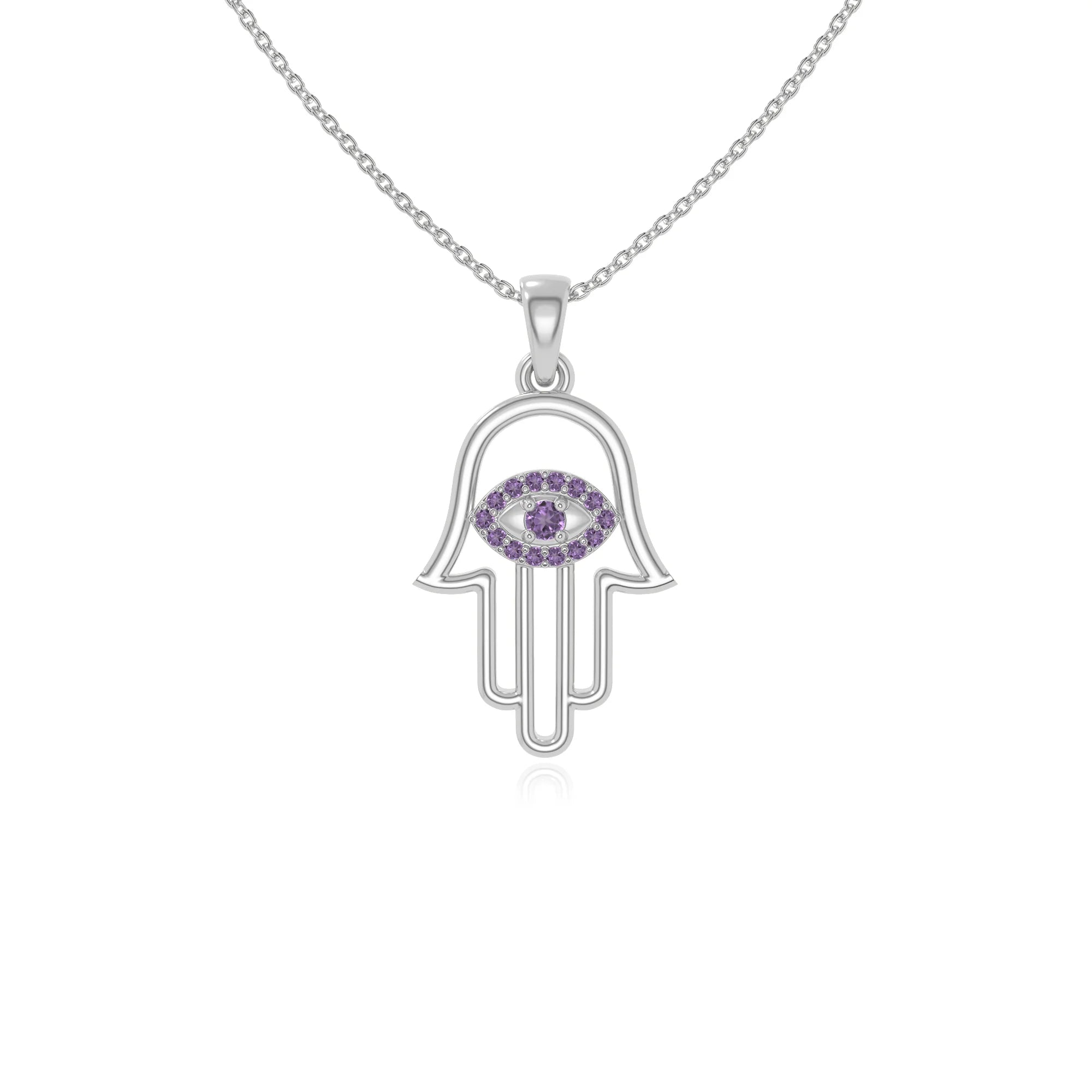 natural amethyst evil eye hamsa hand necklaces in sterling silver 