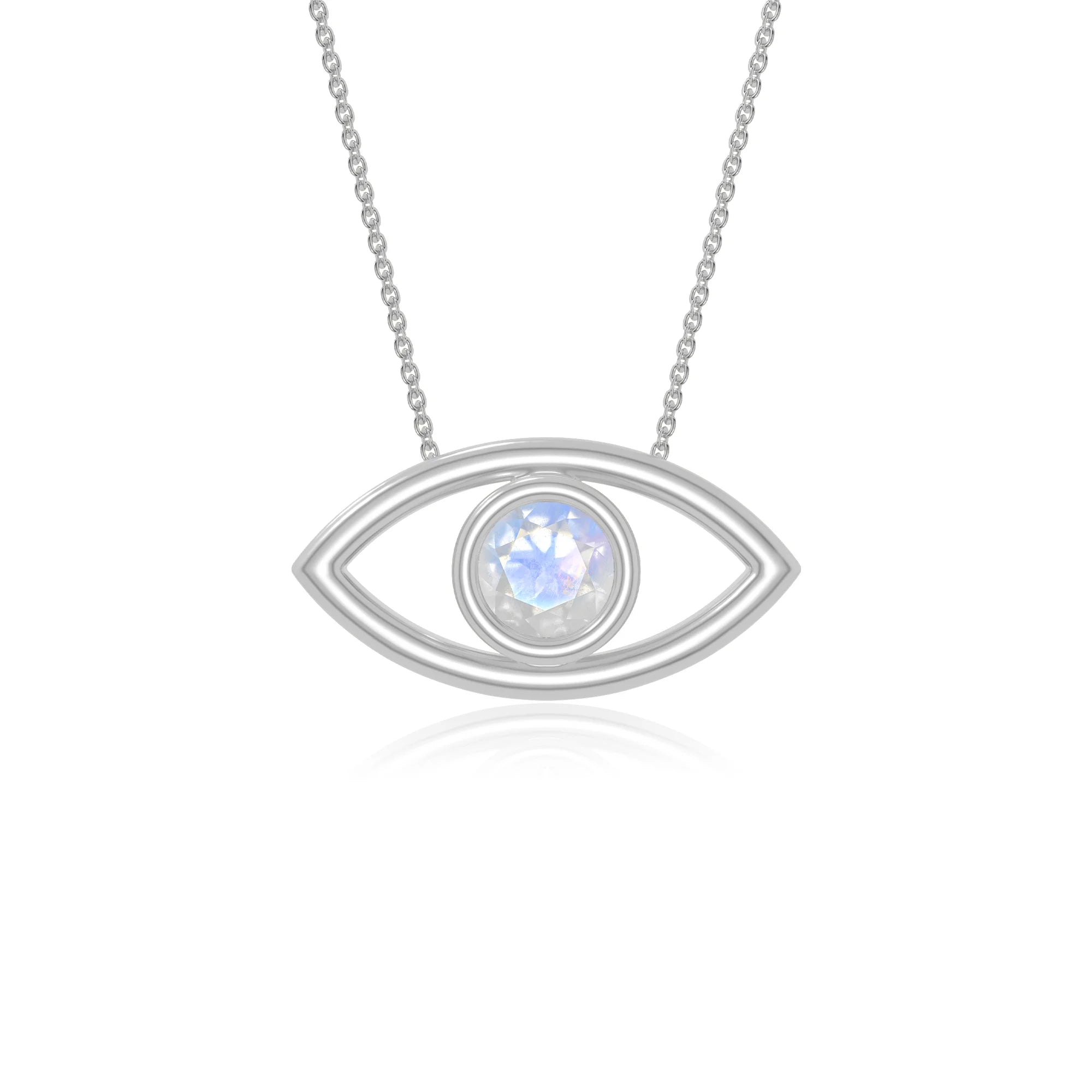 rainbow moonstone evil eye necklaces in sterling silver 