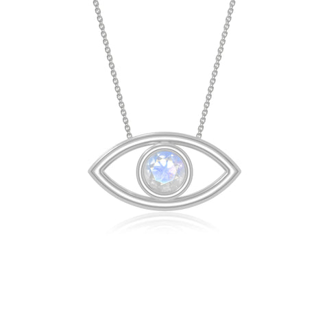 rainbow moonstone evil eye necklaces in sterling silver 