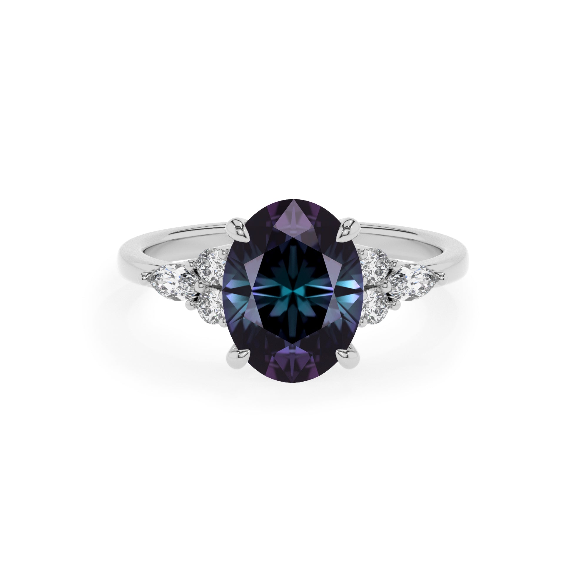 lab grown alexandrite oval solitaire engagement ring