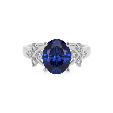 lab-grown blue-sapphire oval criss cross solitaire engagement ring