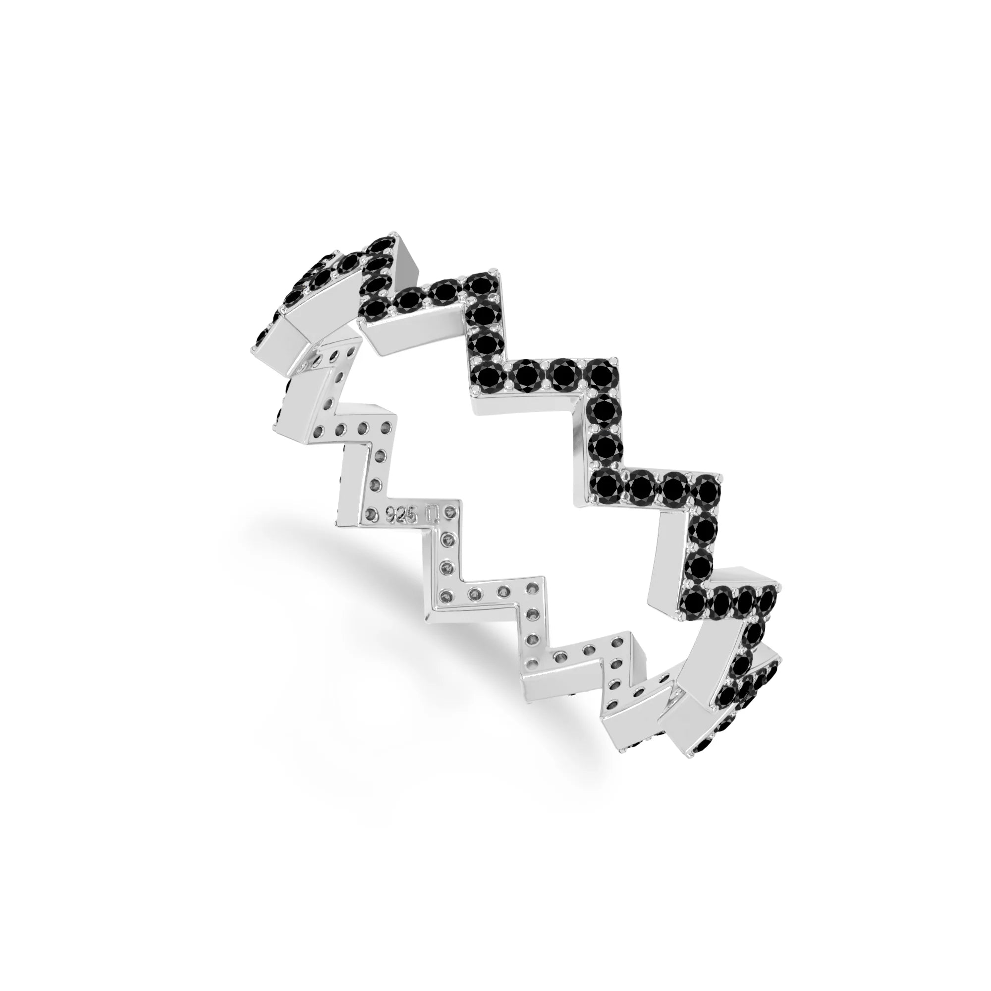 natural black onyx zig-zag wedding band rings in sterling silver 