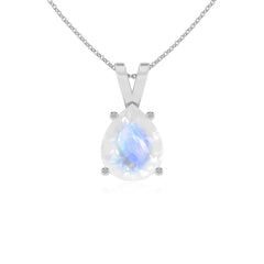 lab grown rainbow moonstone pear shape solitaire v-bale pendant necklace