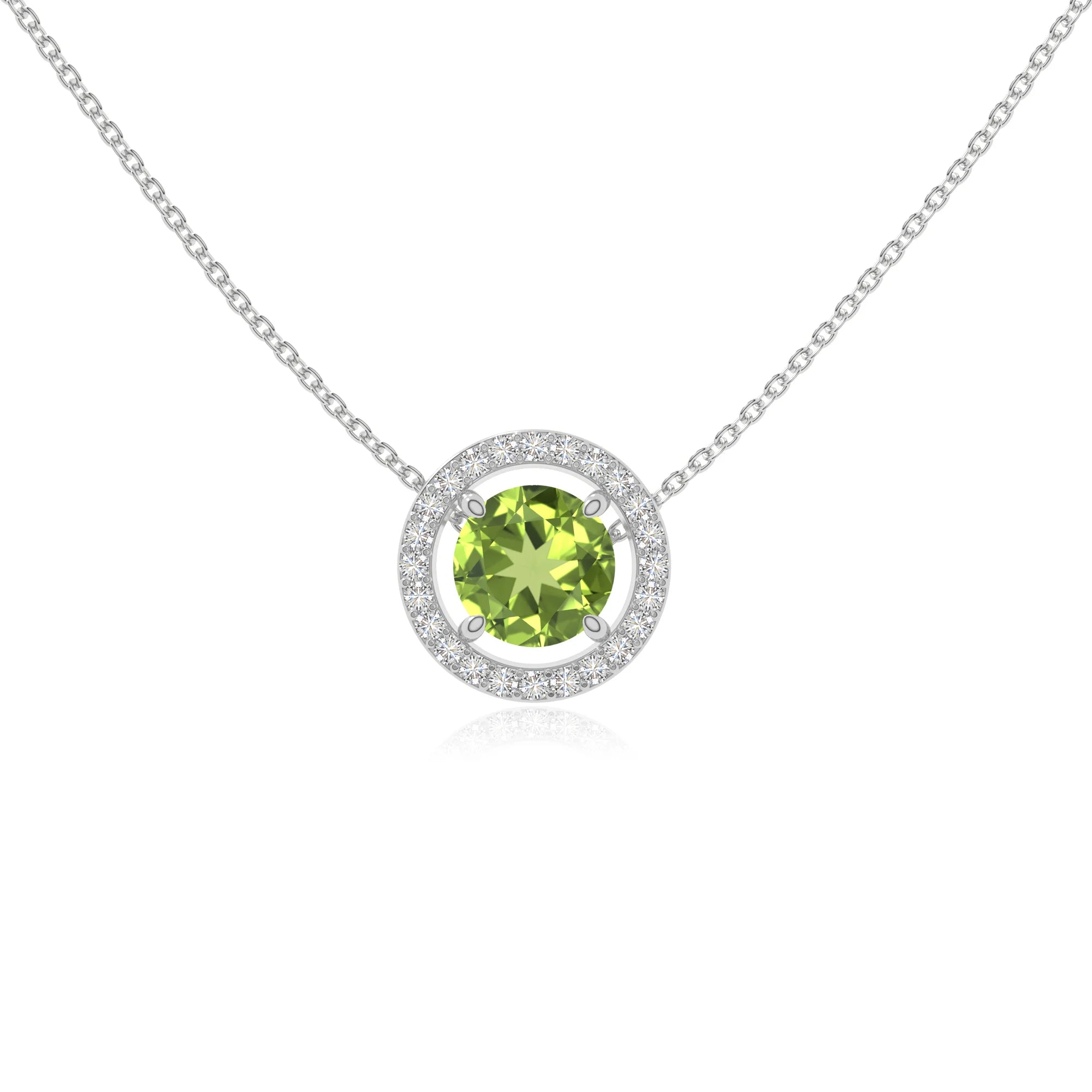 peridot solitaire halo necklaces in sterling silver 