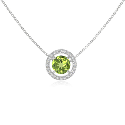 peridot solitaire halo necklaces in sterling silver 