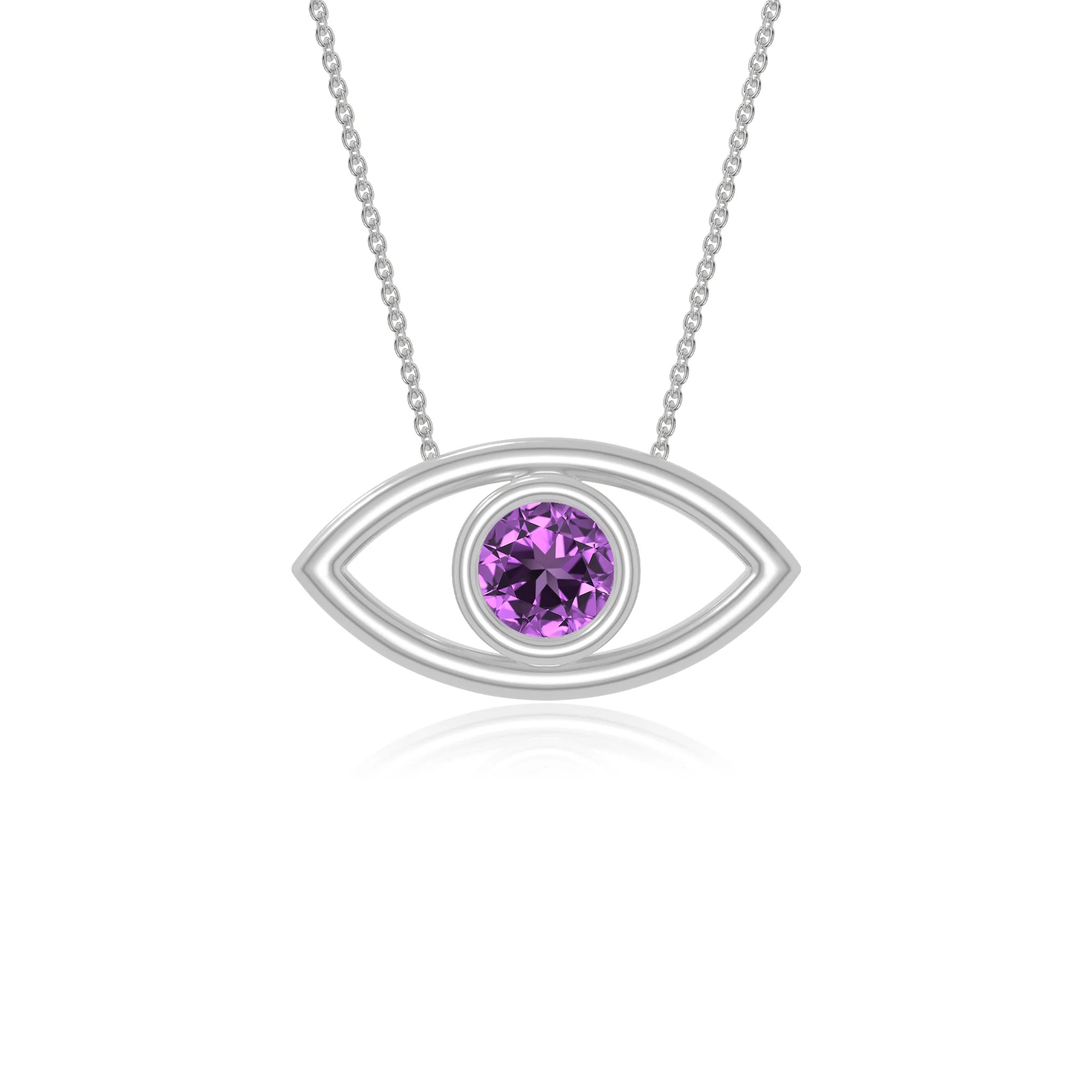 natural amethyst evil eye necklaces in sterling silver 