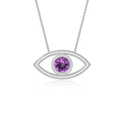 natural amethyst evil eye necklaces in sterling silver 