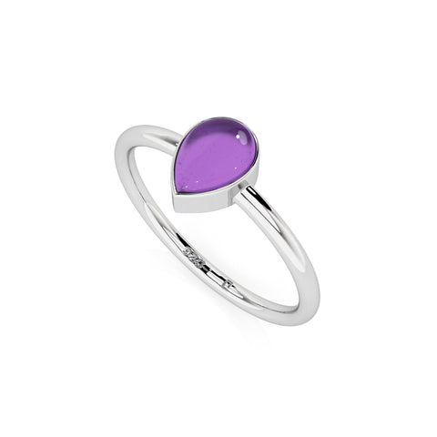 amethyst pear cab stackable bezel-set ring