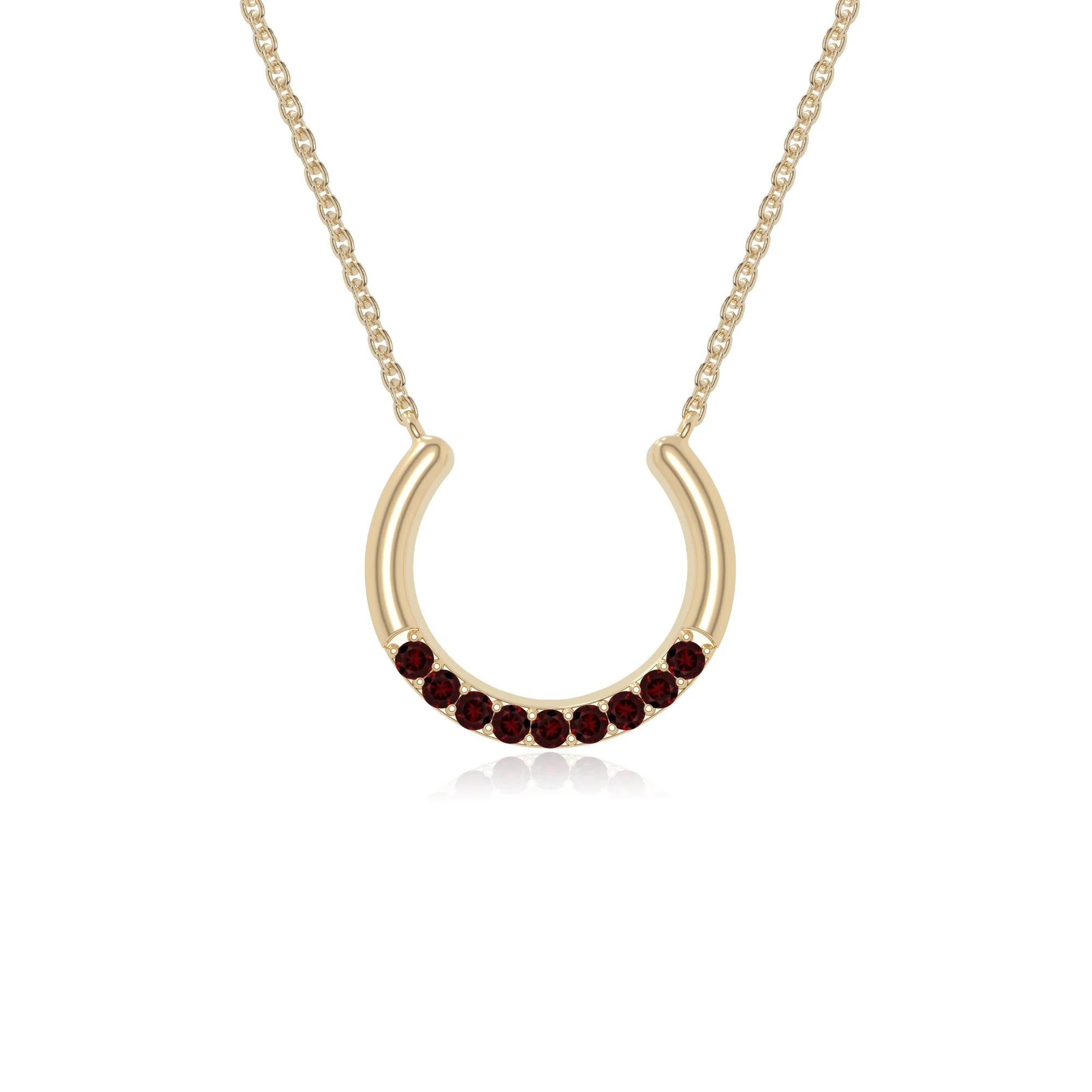 natural garnet horse shoe necklaces in yellow gold vermeil 