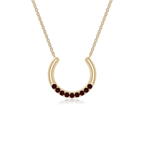 natural garnet horse shoe necklaces in yellow gold vermeil 