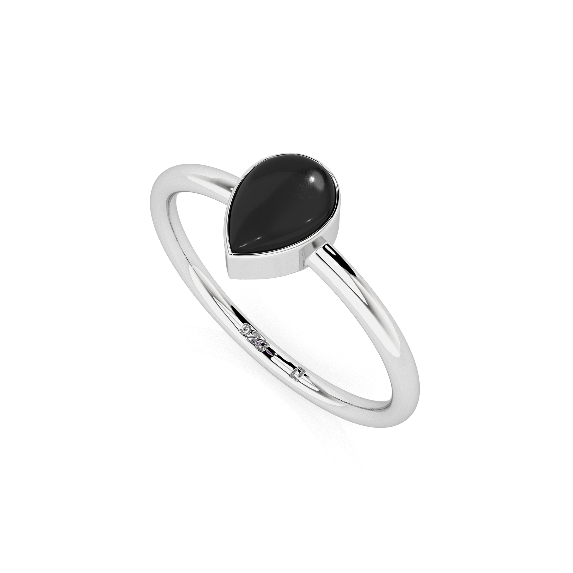 black onyx pear cab stackable bezel-set ring