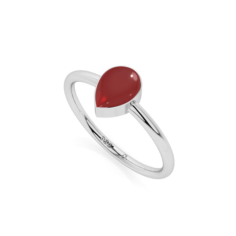 red garnet pear cab stackable bezel-set ring