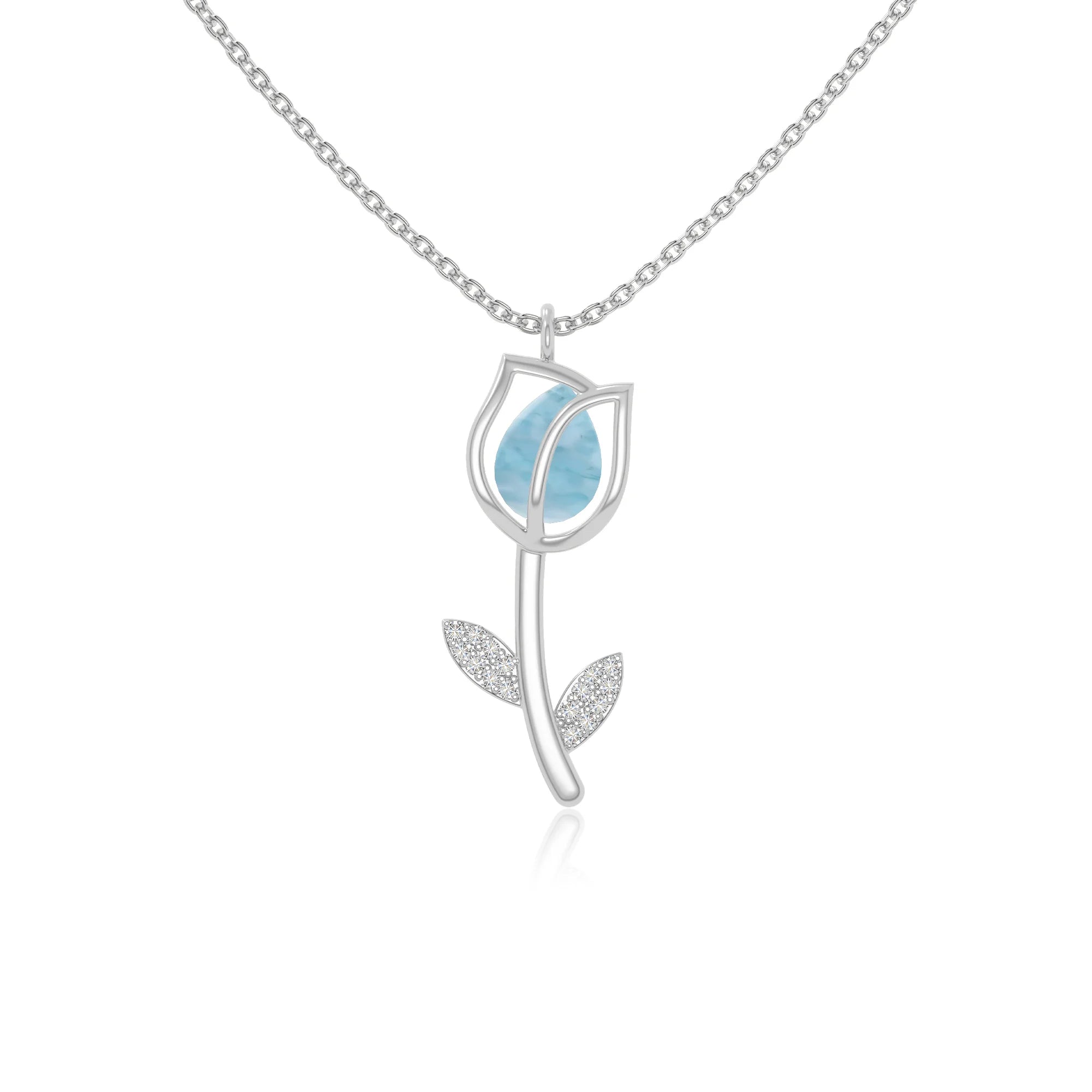 natural larimar tulip necklaces in sterling silver 