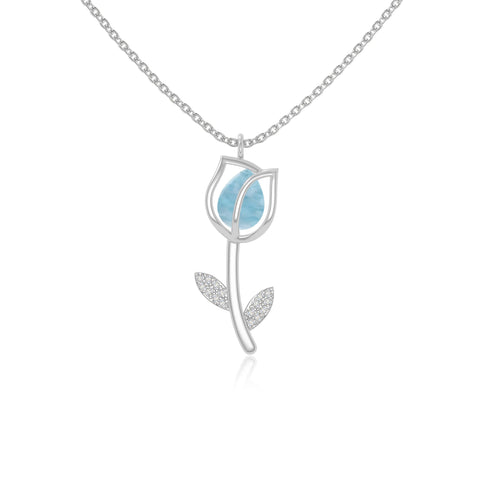 natural larimar tulip necklaces in sterling silver 