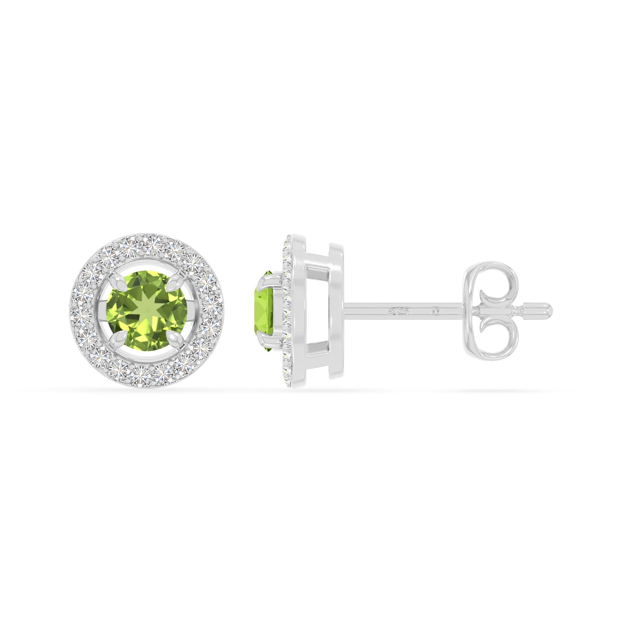 natural peridot halo stud earrings in sterling silver 