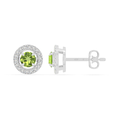 natural peridot halo stud earrings in sterling silver 