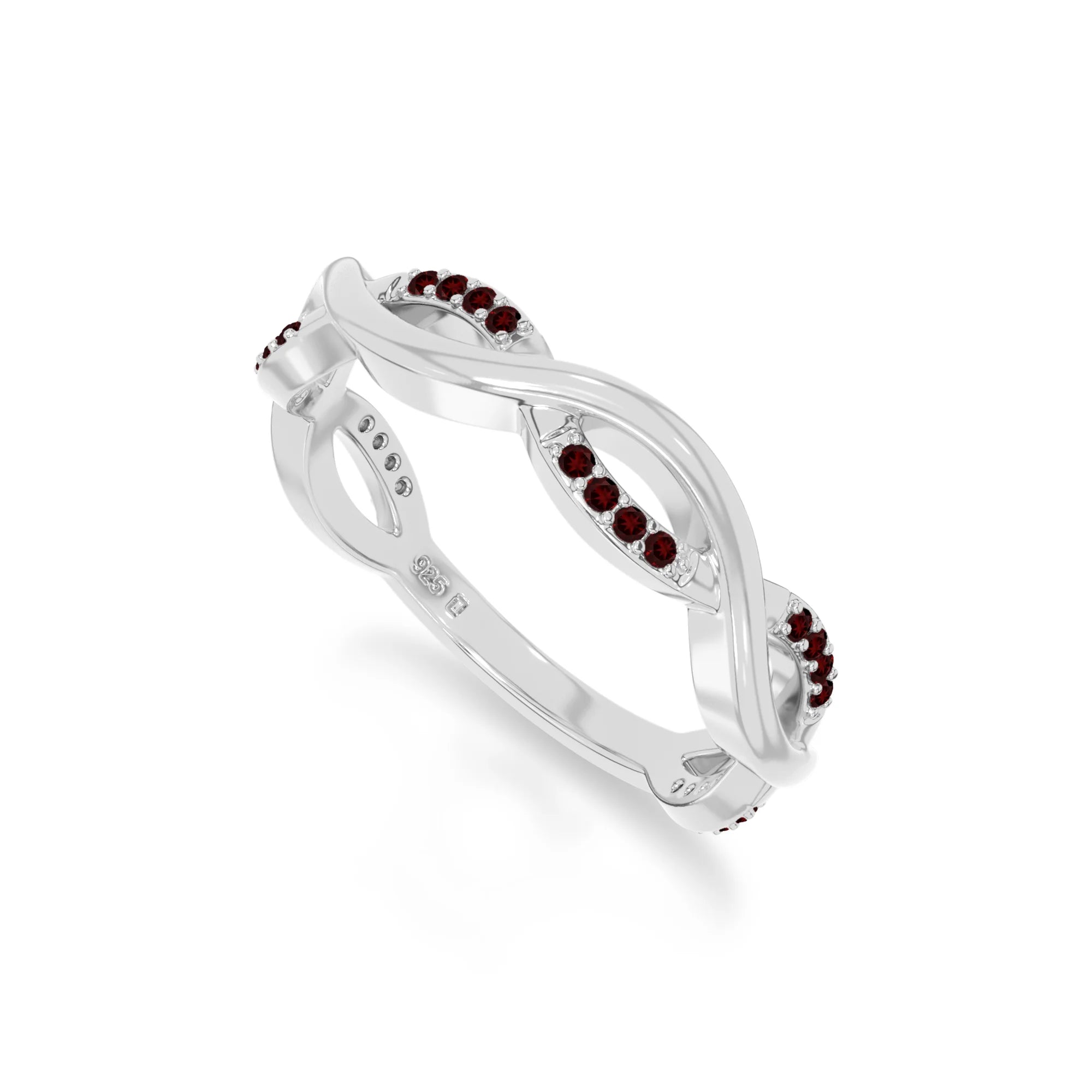 natural garnet twisted wedding band rings in sterling silver 