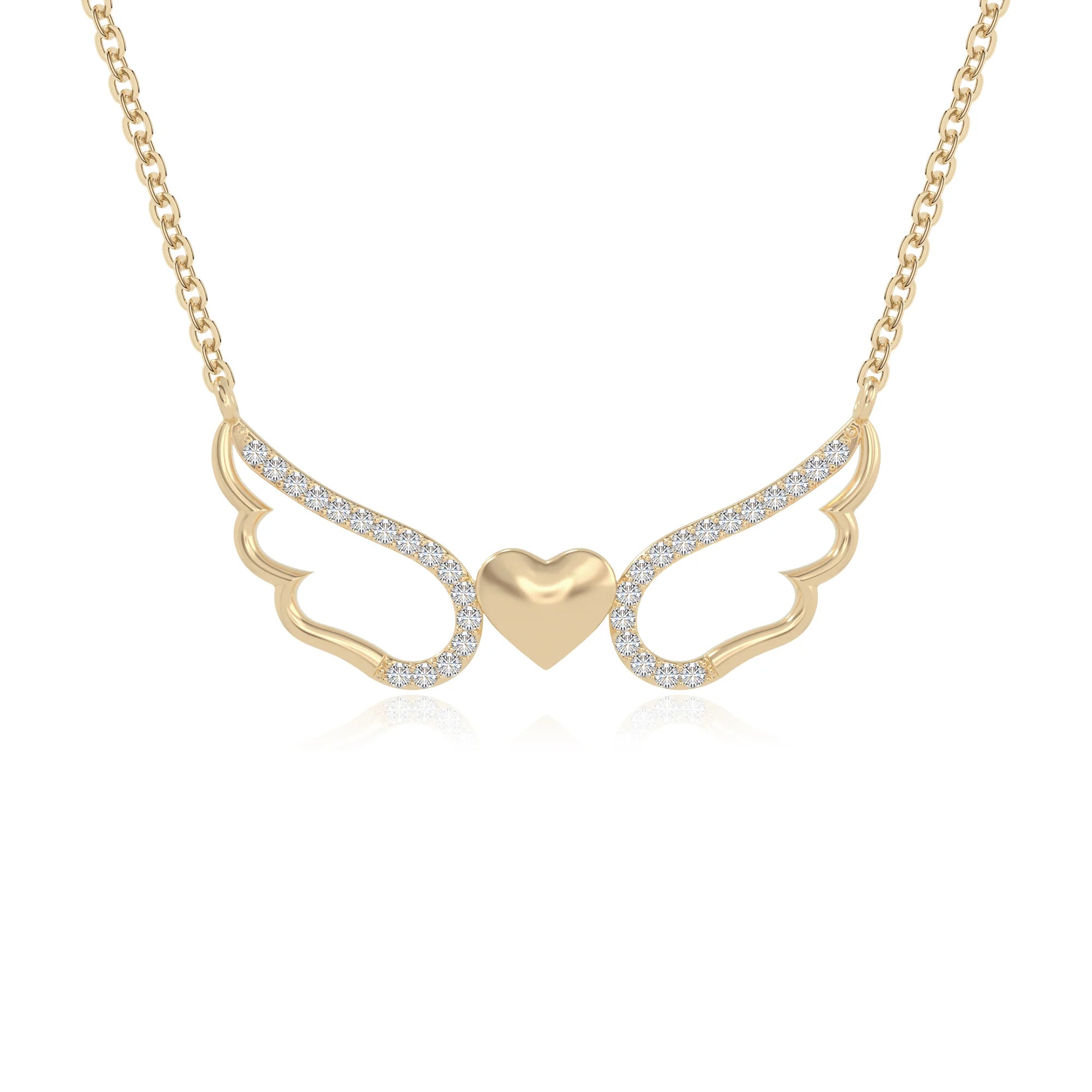 moissanite angel wings heart necklaces in yellow gold vermeil 