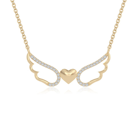 moissanite angel wings heart necklaces in yellow gold vermeil 