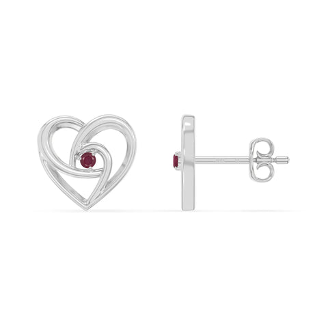 natural ruby heart stud earrings in sterling silver 