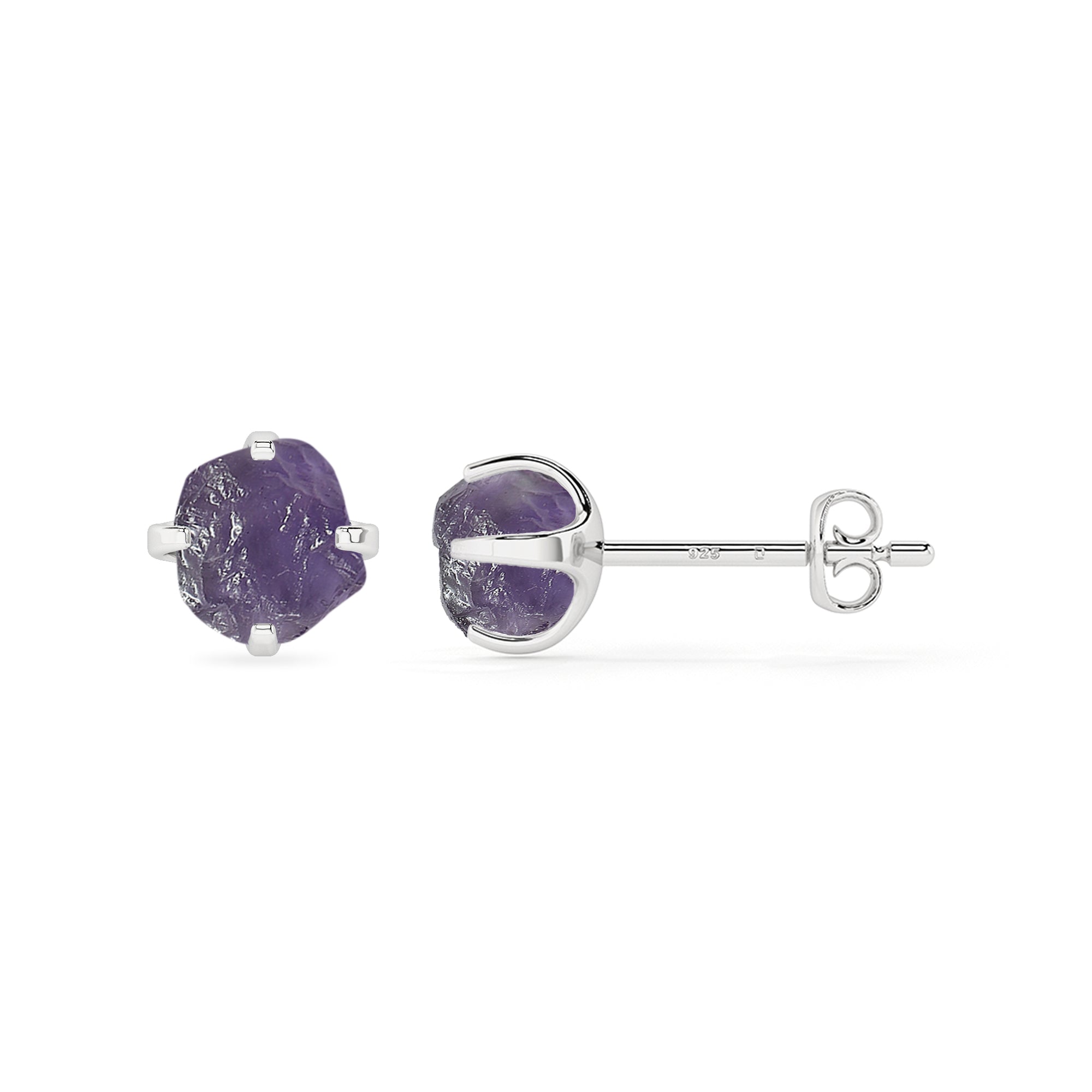 natural amethyst rough shape stud earrings