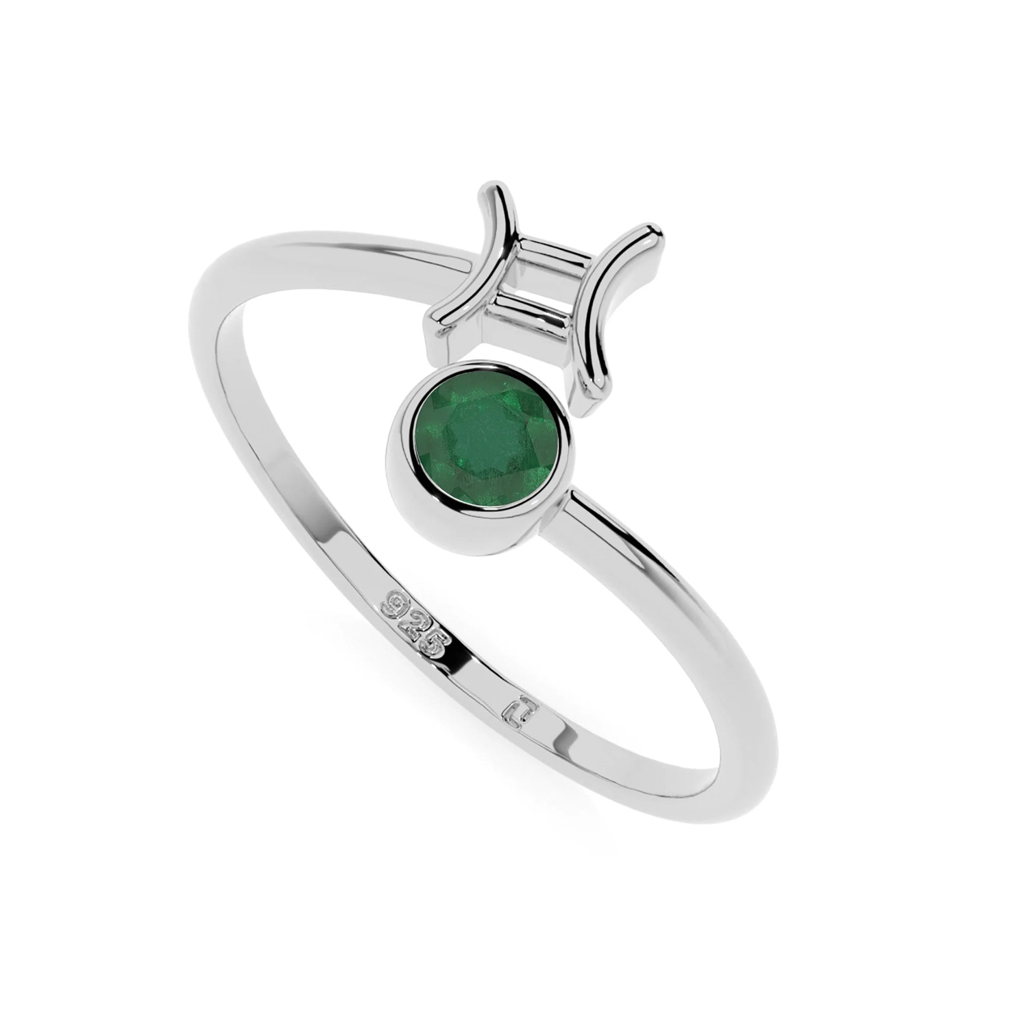 gemini zodiac ring with natural emerald